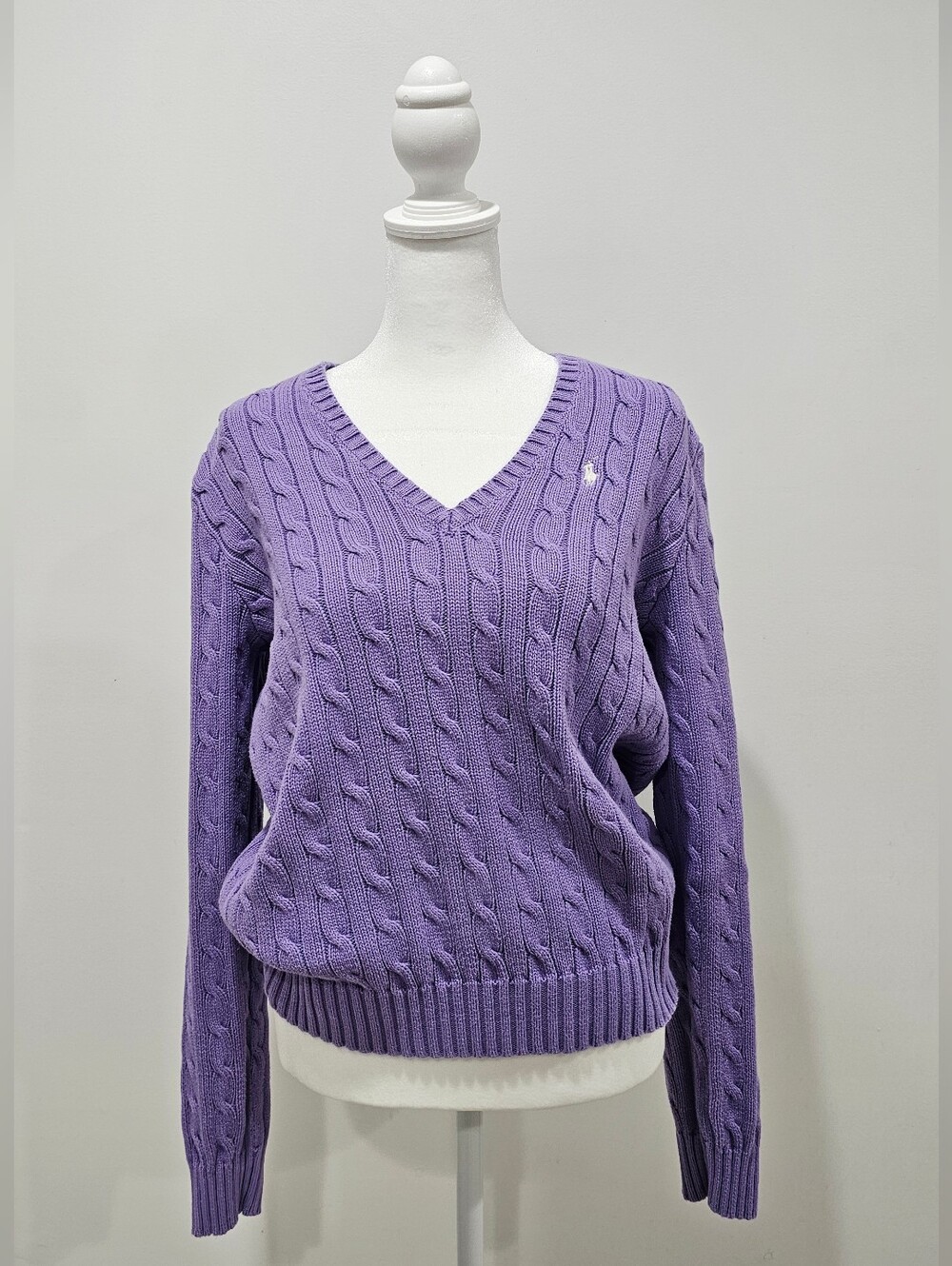 Ralph Lauren Purple Cable-Knit V-Neck Sweater - Women's